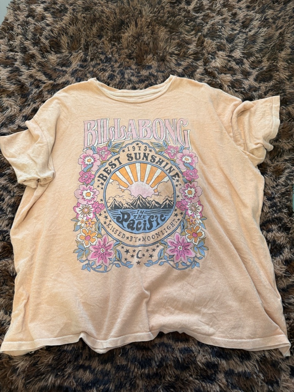Billabong Peach Graphic Tee with Pastel Floral & Sunset